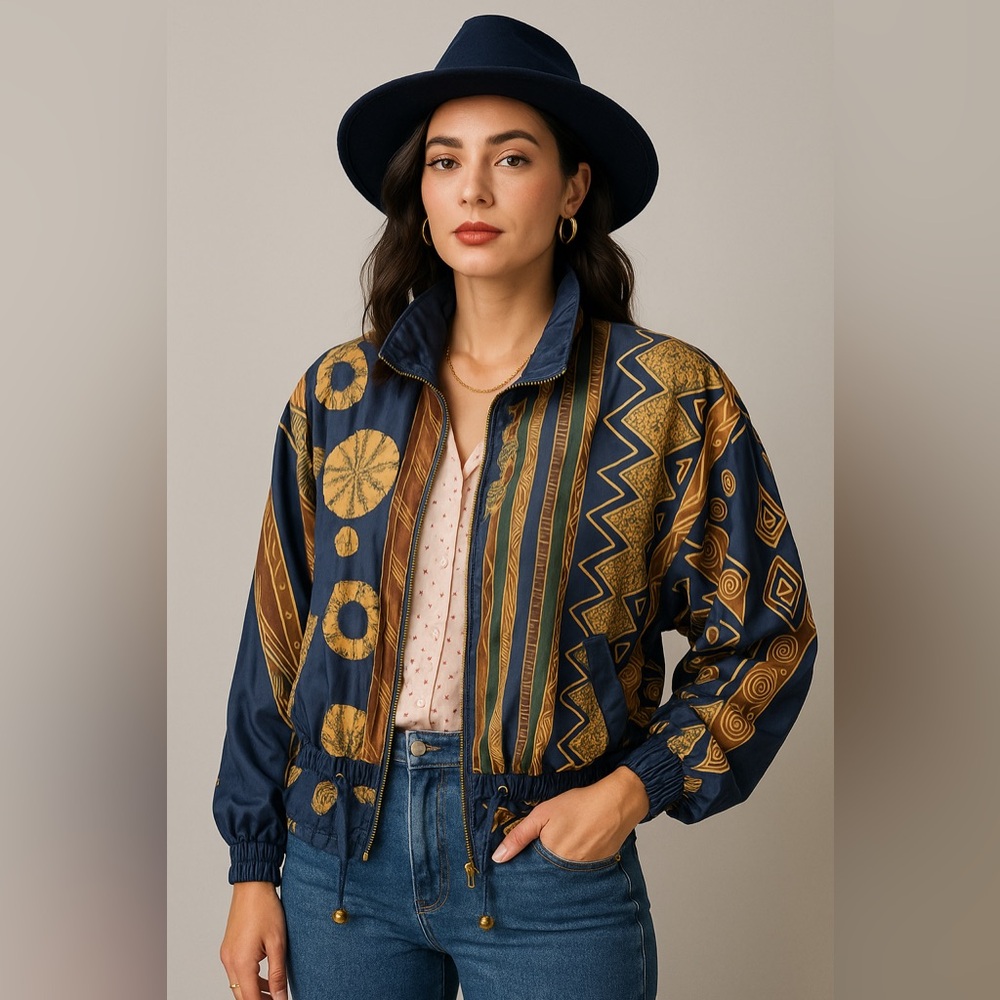 Paris Sport Club Vintage 100% Silk Cinched Zip Jacket